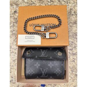 LOUIS VUITTON Tri-fold Monogram Rivet Eclipse Chain compact wallet (K)